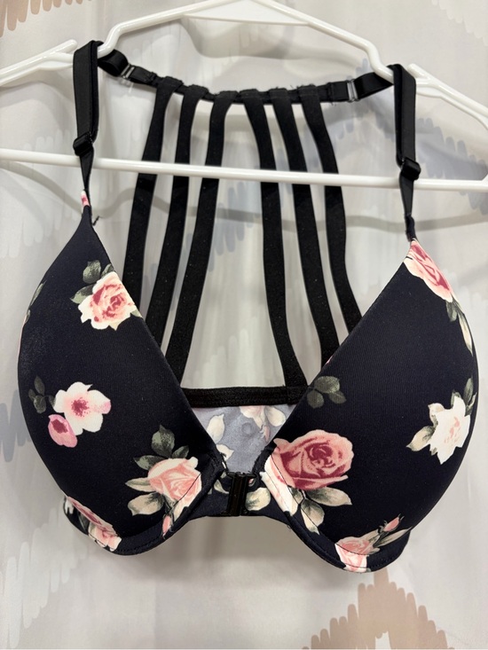 PINK Victoria's Secret Other - Floral Strappy Back Push-Up Bra - Black with Pink Roses
